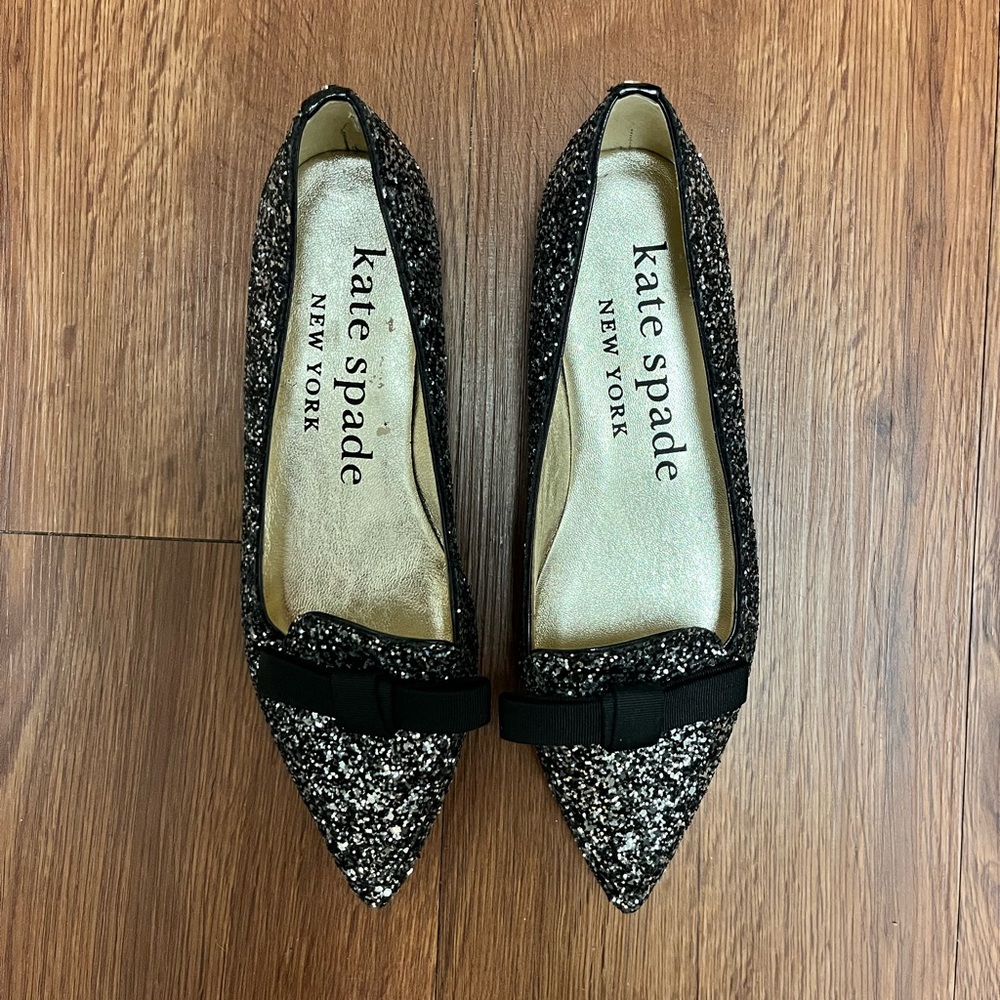 Kate Spade NY Poppy glitter upper flat ballet shoes black silver NWOB size 5.5B - Picture 1 of 5